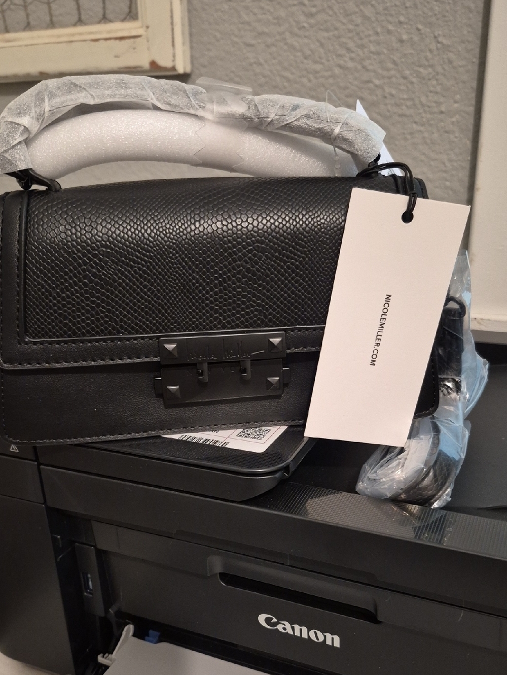 Nicole Miller Black Textured Top-Handle Crossbody